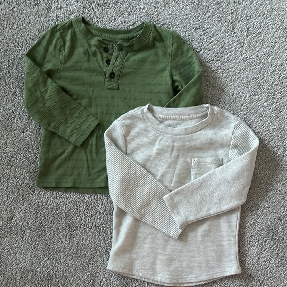 Kids Long Sleeve Henley and Pocket Tee Set - Green and Gray